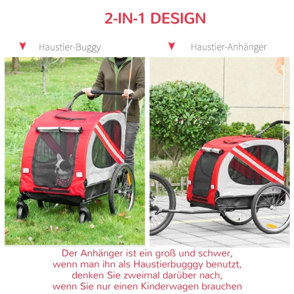 Hondenbuggy Hondenbuggy Huisdierbuggy, Veiligheidslijn, Reflectoren, 140 Cm X 72,5 Cm X 108 Cm, Rood 5