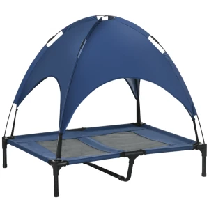 Hondenmand Met Luifel Outdoor Hondenmand Opklapbaar Verhoogde Standaard Blauw + Zwart 1