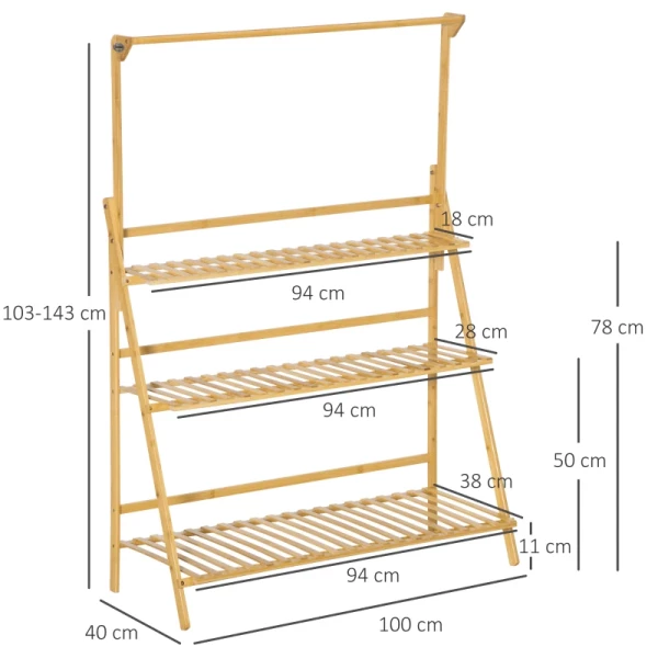 Houten Bloementrap Plantenstandaard Ladder Plank Verstelbare Hanghoogte Bloemenstandaard Hangend Bamboe Natuurlijk Binnen Buiten 100 X 40 X 143 Cm 3