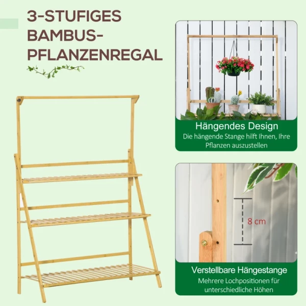 Houten Bloementrap Plantenstandaard Ladder Plank Verstelbare Hanghoogte Bloemenstandaard Hangend Bamboe Natuurlijk Binnen Buiten 100 X 40 X 143 Cm 4