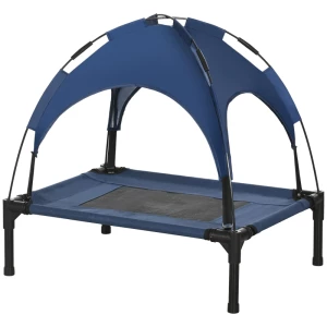 Huisdierbed Buiten Hondenbed Weerbestendig Met Luifel 61 Cm X 46 Cm X 62 Cm Blauw + Zwart 1