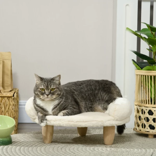 Huisdierbed Voor Katten En Honden Tot 5 Kg/30 Cm, Wasbare Pluche Hoes, Crèmewit, 47 X 40 X 20 Cm 2