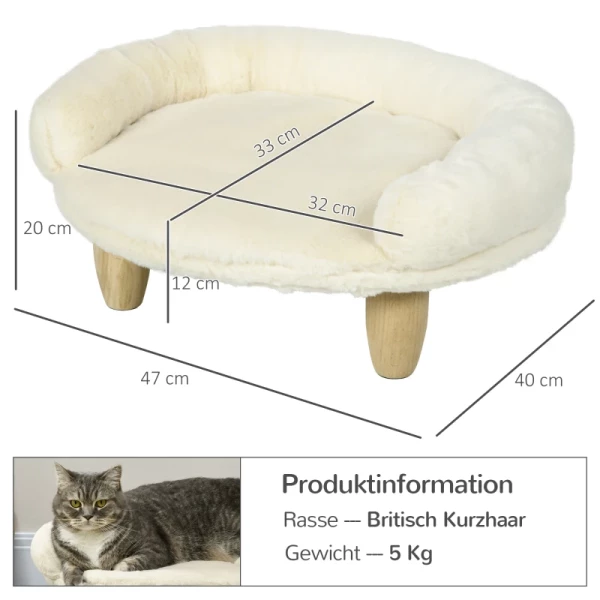 Huisdierbed Voor Katten En Honden Tot 5 Kg/30 Cm, Wasbare Pluche Hoes, Crèmewit, 47 X 40 X 20 Cm 3