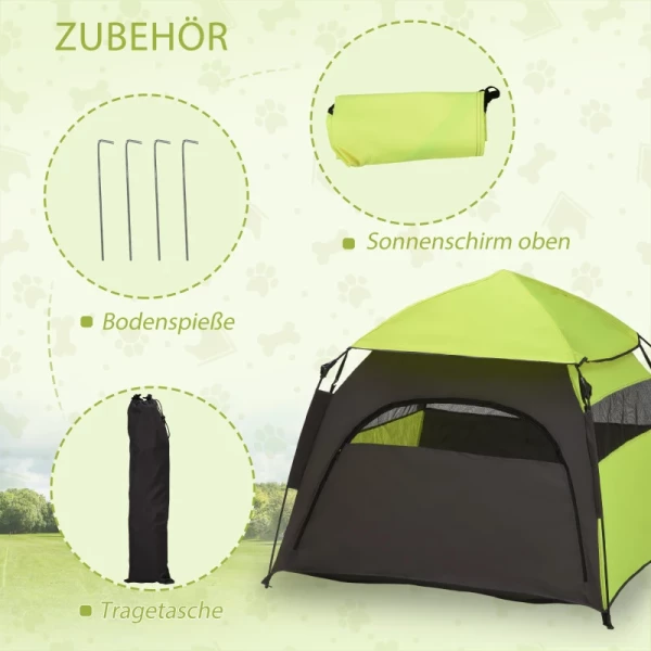 Huisdierentent Hondentent Buiten Dierentent 110 Cm X 110 Cm X 85 Cm Vloerspies + Transporttas. Groen + Zwart 6