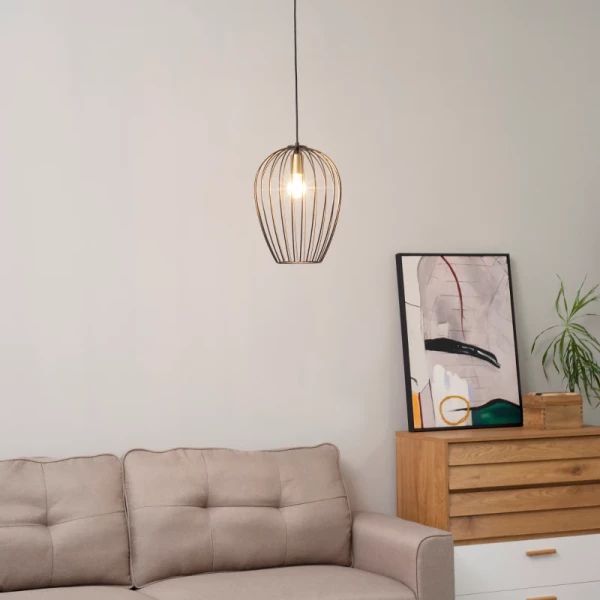 Industrieel Design Hanglamp, In Hoogte Verstelbaar, Inclusief Montagemateriaal, 26 Cm X 26 Cm X 130 Cm, Zwart + Goud 9
