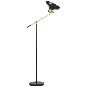 Industrieel Design Vloerlamp, Vloerlamp, Emaille, Flexibel Frame, Voetschakelaar, Zwart + Goud 1