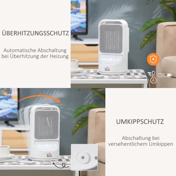 Kachelventilatorkachel 750W/1500W Keramische Elektrische Verwarming Met 3 Niveaus Warm 12 Uur Timer 45 Oscillatieverwarming Verwarmingswarmte PBT Wit 5