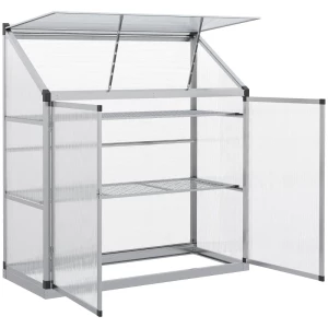 Kas Met Funderingsframe, Behuizing Van Polycarbonaat, 2 Planken, Aluminium Frame, 131 X 58 X 139,5 Cm 1