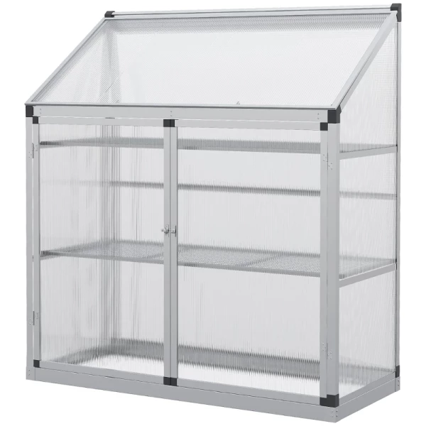 Kas Met Funderingsframe, Behuizing Van Polycarbonaat, 2 Planken, Aluminium Frame, 131 X 58 X 139,5 Cm 10