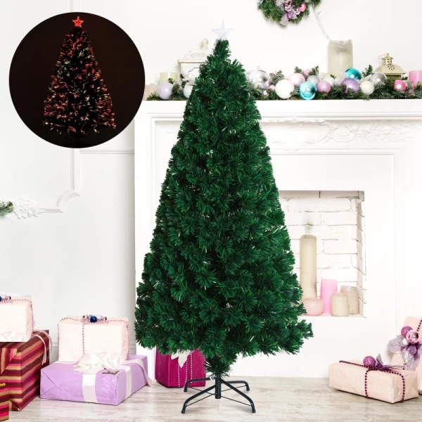 Kerstboom Kunstkerstboom Dennenboom Lichte Vezel LED-boom Met Metalen Standaard, Glasvezel Kleurwisselaar, Groen, 120 Cm 2