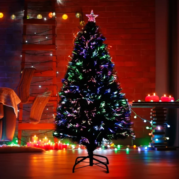 Kerstboom Kunstkerstboom Dennenboom Lichte Vezel LED-boom Met Metalen Standaard, Glasvezel Kleurwisselaar, Groen, 120 Cm 5