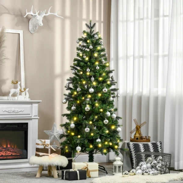 Kerstboom, Kunstspar, Met Kerstverlichting, Voet, Vlamvertragend, Groen, Kunststof, 86 X 86 X 180cm 2