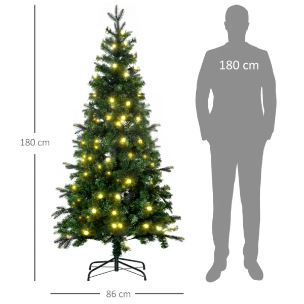 Kerstboom, Kunstspar, Met Kerstverlichting, Voet, Vlamvertragend, Groen, Kunststof, 86 X 86 X 180cm 3