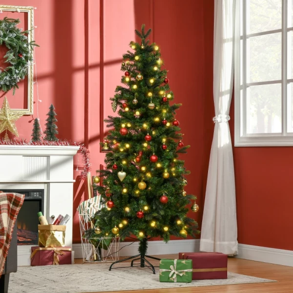 Kerstboom, Kunstspar, Met Kerstverlichting, Voet, Vlamvertragend, Groen, Kunststof, 86 X 86 X 180cm 6