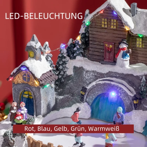 Kerstdecoratie, Kerstdorp, 21 Kleurrijke LED's, Beweegbare Dennenboom En Schaatsers, 32 X 25,5 X 24 Cm 5