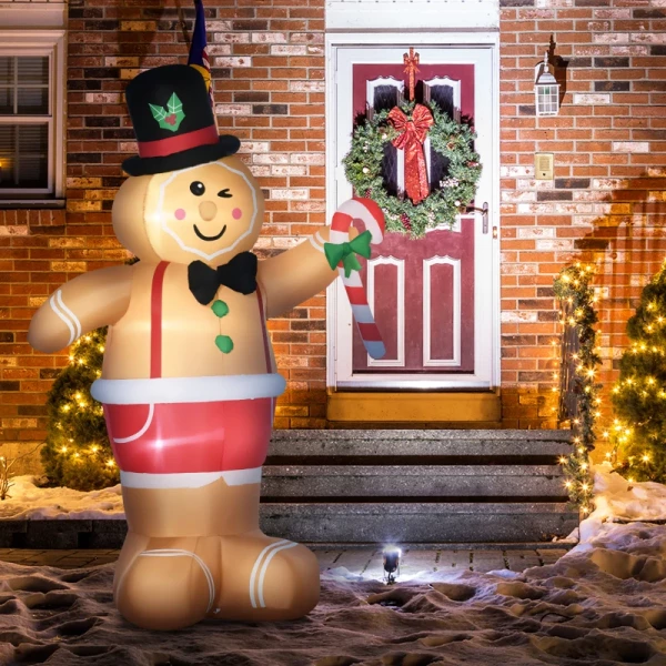 Kerstdecoratie Peperkoekmannetje Met Zuurstok, Opblaasbaar, Groot, Inclusief Ventilator 175 X 82 X 238 Cm 6