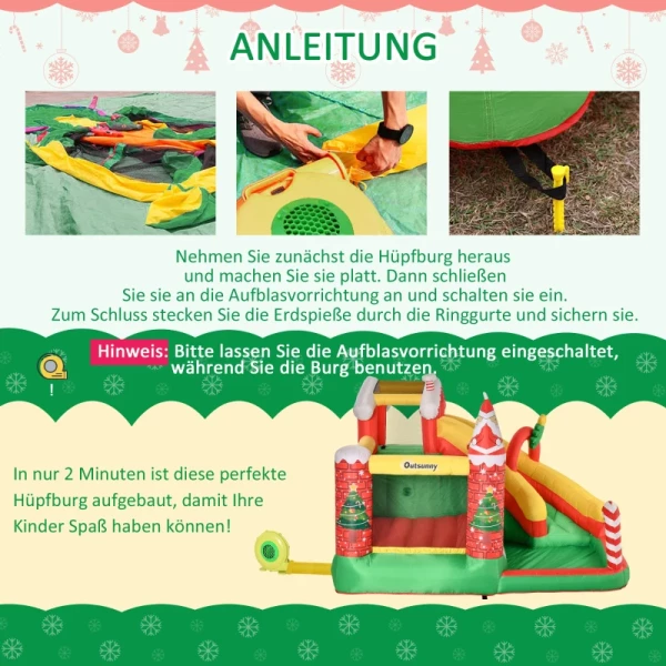 Kerstspringkasteel, Zelfopblazend, Inclusief Ventilator, 290 Cm X 280 Cm X 220 Cm, Geel + Groen + Rood 4