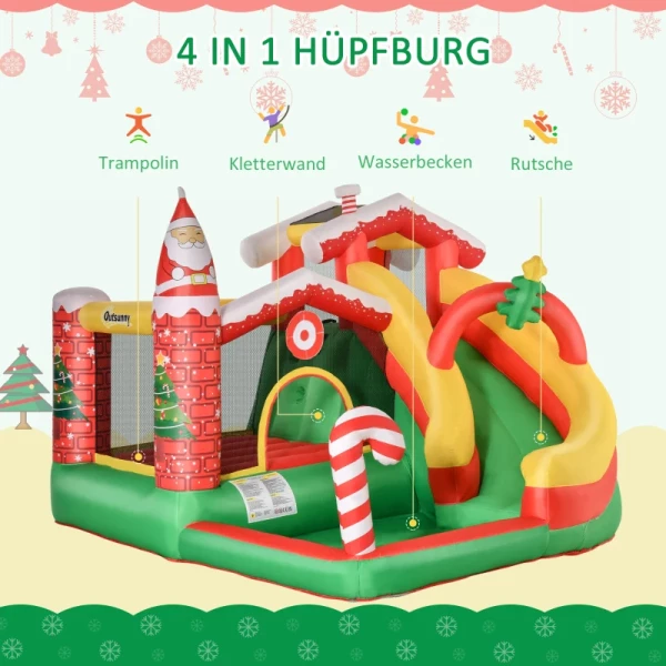 Kerstspringkasteel, Zelfopblazend, Inclusief Ventilator, 290 Cm X 280 Cm X 220 Cm, Geel + Groen + Rood 5