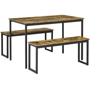 Keukentafelset, Industriële Eettafel Met 2 Banken, Eetgroep, Eettafelset Voor Woonkamer, Metaal, Rustiek Bruin, 114 X 71 X 75 Cm 1