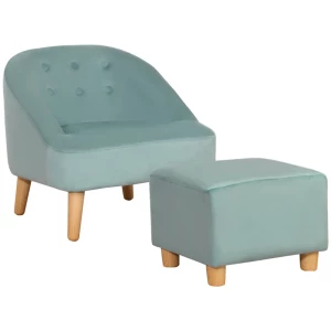 Kinderfauteuil Met Poef Voor Kinderen Van 3 Tot 5 Jaar, Schattig Design, Fluwelen Look, 51 Cm X 51 Cm X 50 Cm, Groen 1