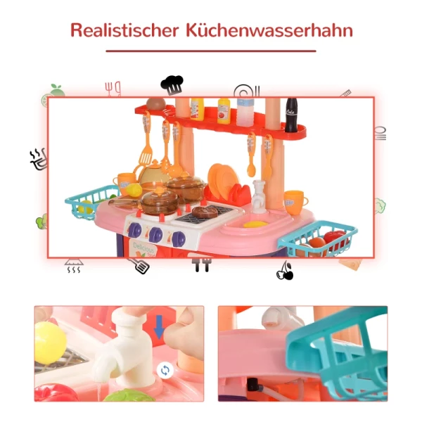 Kinderkeuken Met Accessoires, 51-delige Speelkeuken, Plastic Speelgoedkeuken, Roze + Paars, 71,5x35x85,5 Cm 6