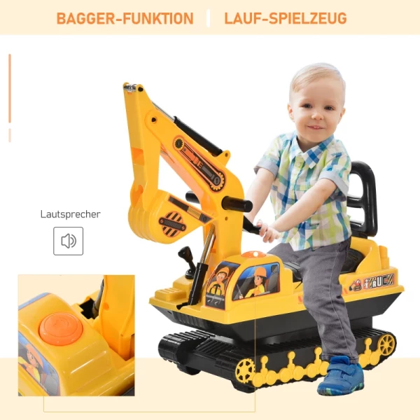 Kinderloopauto, Baby Kindergraafmachine, Kinderauto Met Graafmachine, Zwart En Geel, 78 X 24 X 58,5 Cm 4