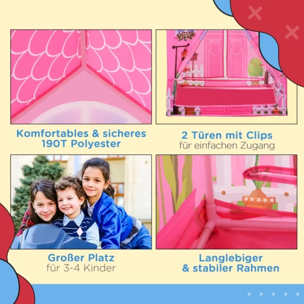 Kinderspeelhuis Prinses Speeltent Huis Patroon 2 Tren Leeftijden 3+ Rollenspel Polyester Roze 93 X 69 X 103 Cm 5