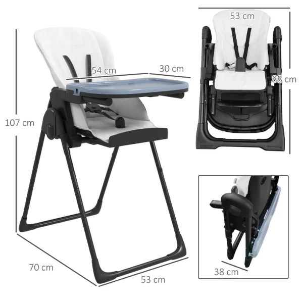 Kinderstoel Opklapbare Kinderstoel 5-punts Harnas Dubbel Dienblad Blauw + Zwart + Wit 3