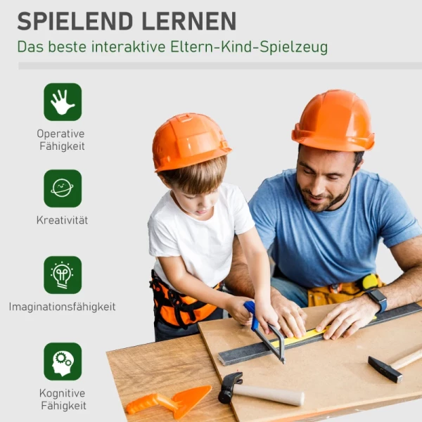 Kinderwerkbank Met Gereedschap, Werktafel, Werkbanktafel Met 37 Accessoires, Rollenspel Speelgoed Voor Kinderen Vanaf 3 Jaar, PP Kunststof Groen + Grijs 44 X 26 X 71 Cm 4