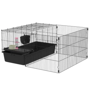 Kooi Voor Kleine Dieren Met Afneembare Omheining, Box Met Stal, Inclusief Accessoires, Zwart 1