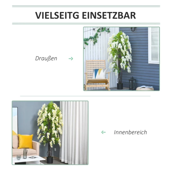 Kunstplant Met Witte Blauweregen Decoratie 1,65 M Kunstplanten In Pot Kunstboom Boomdecoratie Kunststof Cement Wit+groen 24 X 24 X 165 Cm 5