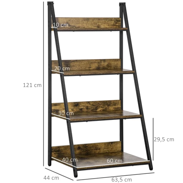Ladderplank In Industrieel Design 4 Planken 63,5 Cm X 44 Cm X 121 Cm Houtmateriaal Staal Bruin + Zwart 3