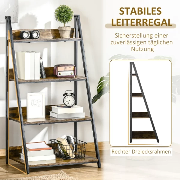 Ladderplank In Industrieel Design 4 Planken 63,5 Cm X 44 Cm X 121 Cm Houtmateriaal Staal Bruin + Zwart 6