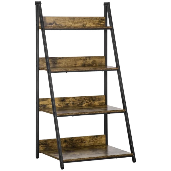 Ladderplank In Industrieel Design 4 Planken 63,5 Cm X 44 Cm X 121 Cm Houtmateriaal Staal Bruin + Zwart 1