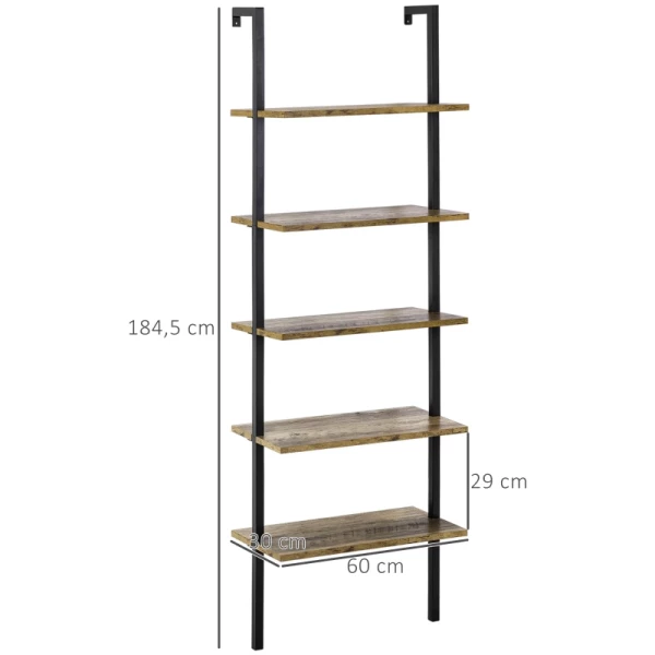 Ladderplank In Industrieel Design 5 Planken 60 Cm X 30 Cm X 184,5 Cm Metaal Hout Materiaal Bruin + Zwart 3