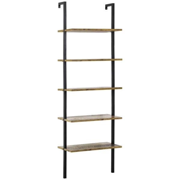 Ladderplank In Industrieel Design 5 Planken 60 Cm X 30 Cm X 184,5 Cm Metaal Hout Materiaal Bruin + Zwart 10