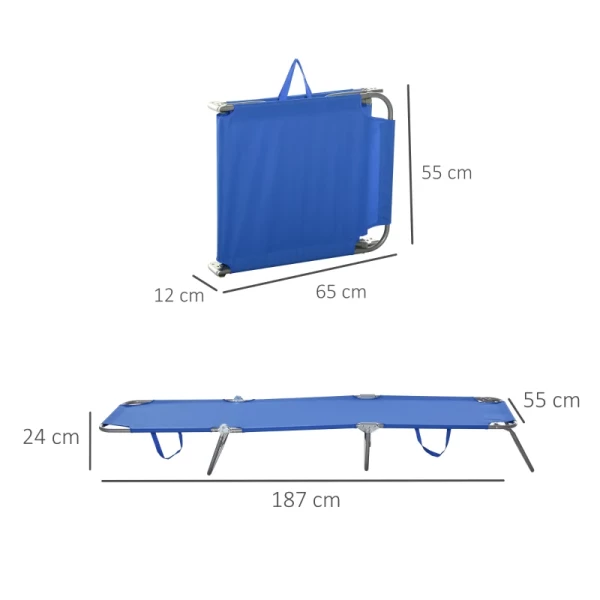 Ligstoel, Opklapbaar, Verstelbare Rugleuning, Roestvrij Metalen Frame, 187 X 55 X 24, Blauw 3