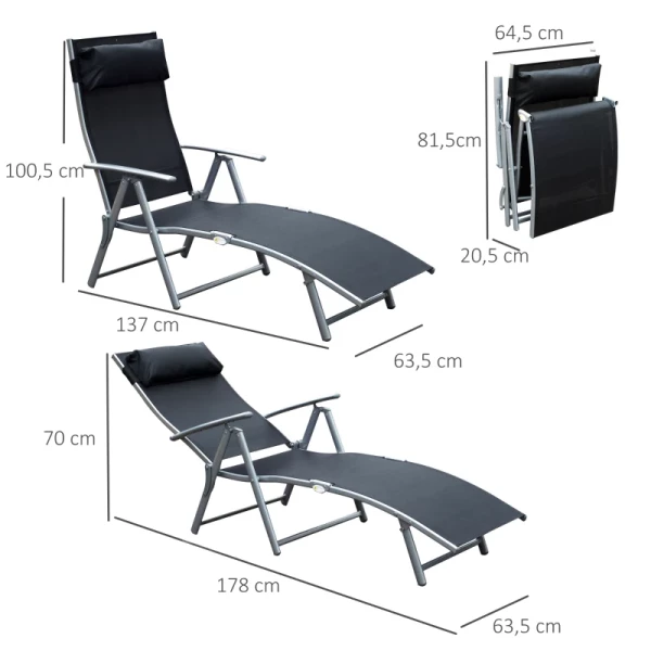 Ligstoel Strandligstoel Tuinligstoel Opvouwbaar Verstelbaar Met Kussen Tuin Metaal Stof Zwart 137 X 63,5 X 100,5 Cm 3