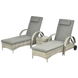 Ligstoel Tuinligstoel Tafelset Van 3 Tuinmeubelen, Polyrattan + Metaalgrijs 1