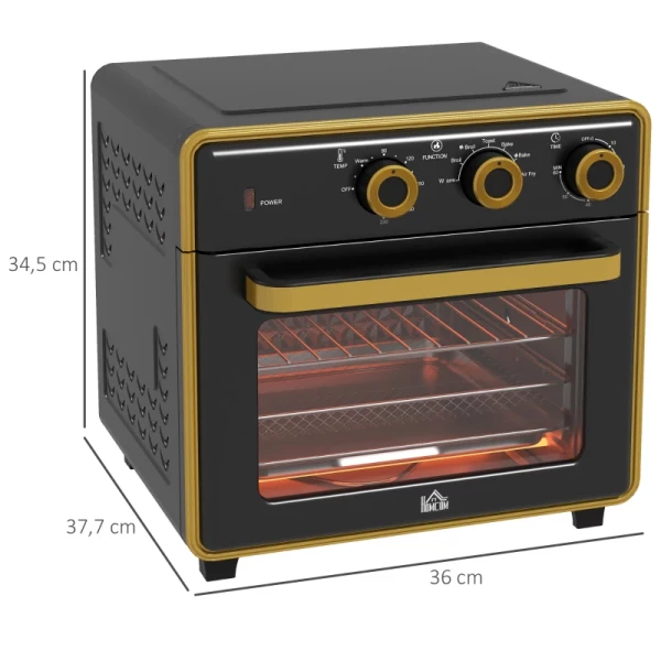 Mini-oven, 20 Liter, Olievrij Frituren, Grillen, Bakken, Hetelucht, 90-230 C, Timer, 1400W, Zwart 3