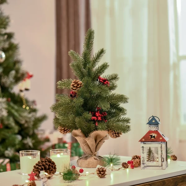 Minikerstboom Kerstdecoratie, Inclusief Decoratie, Rode Bessen, 50 Cm Hoog, Inclusief Cementbasis, Groen + Veelkleurig 2