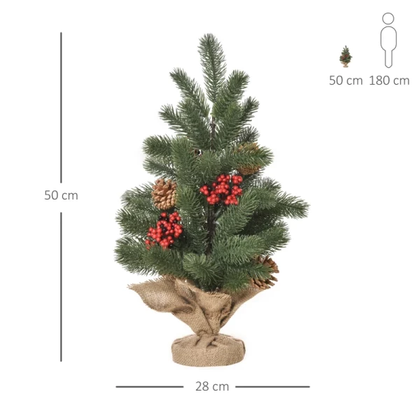Minikerstboom Kerstdecoratie, Inclusief Decoratie, Rode Bessen, 50 Cm Hoog, Inclusief Cementbasis, Groen + Veelkleurig 3
