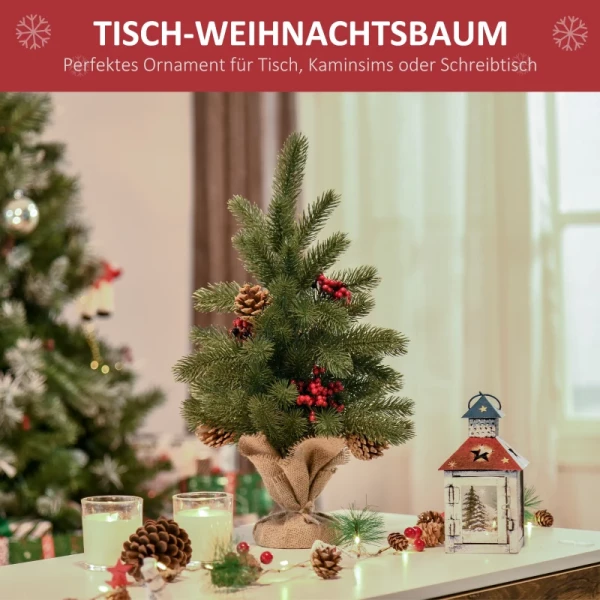 Minikerstboom Kerstdecoratie, Inclusief Decoratie, Rode Bessen, 50 Cm Hoog, Inclusief Cementbasis, Groen + Veelkleurig 6