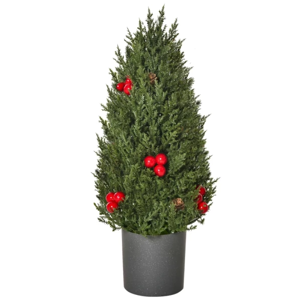 Minikerstboom Met Rode Bessen En Dennenappels, Inclusief Plantenbak 27 Cm X 27 Cm X 47 Cm, Veelkleurig 11