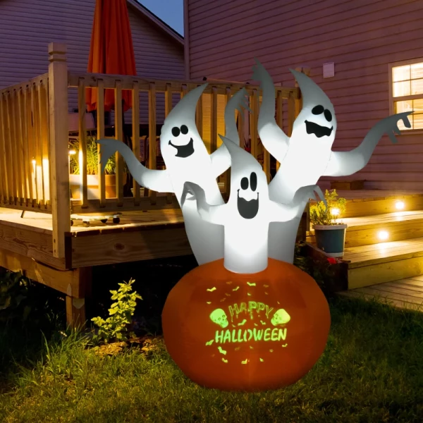 Opblaasbaar Halloween Spook Met Pompoen Verlichting Spook Zelfopblazende Pompoen Spook Pop Decoratie Polyester Wit+Oranje 170 X 90 X 180 Cm 2