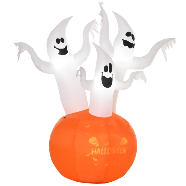 Opblaasbaar Halloween Spook Met Pompoen Verlichting Spook Zelfopblazende Pompoen Spook Pop Decoratie Polyester Wit+Oranje 170 X 90 X 180 Cm 1