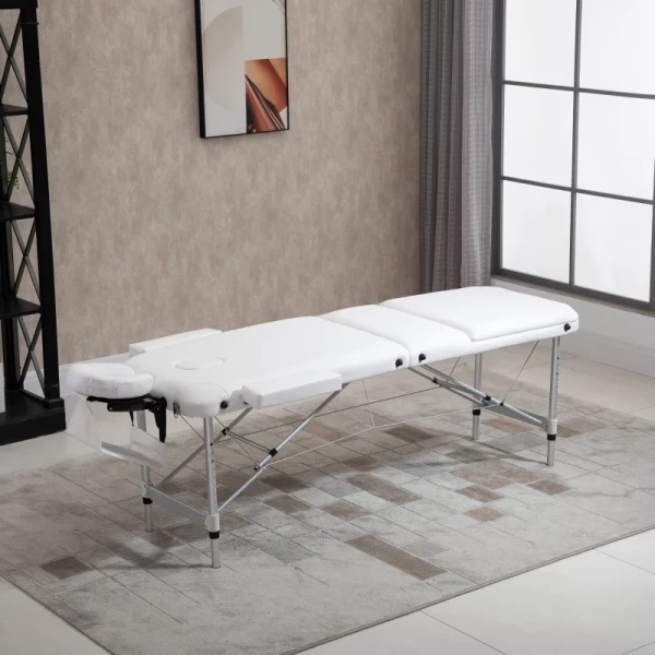 Opklapbare Massagetafels, Cosmetische Tafels, In Hoogte Verstelbare Massagetafel Met Hoofdsteun, Massagebed, Aluminiumschuim, Kunststof, Wit, 215 X 60 X 61-84 Cm 2