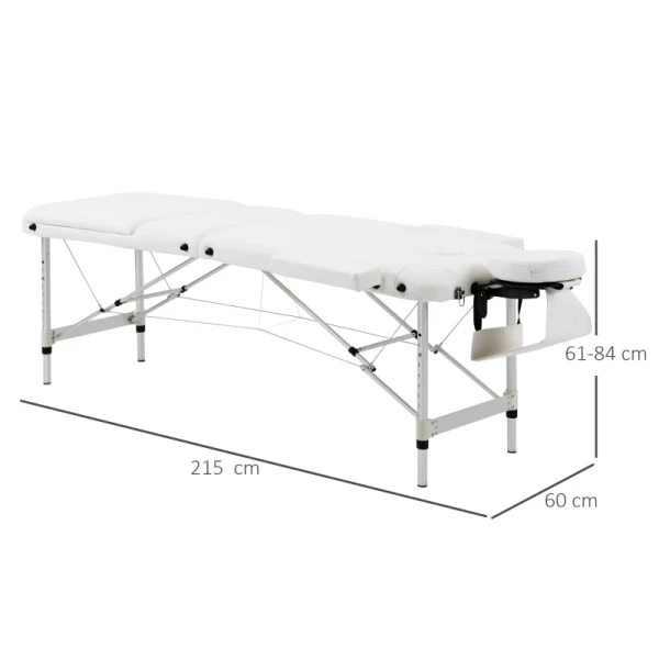 Opklapbare Massagetafels, Cosmetische Tafels, In Hoogte Verstelbare Massagetafel Met Hoofdsteun, Massagebed, Aluminiumschuim, Kunststof, Wit, 215 X 60 X 61-84 Cm 3