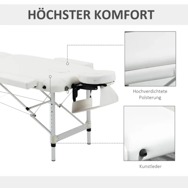 Opklapbare Massagetafels, Cosmetische Tafels, In Hoogte Verstelbare Massagetafel Met Hoofdsteun, Massagebed, Aluminiumschuim, Kunststof, Wit, 215 X 60 X 61-84 Cm 6