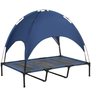 Outdoor Hondenmand Weerbestendig Hondenbed Met Luifel Opvouwbaar 122 X 92 X 108 Cm Blauw + Zwart 1